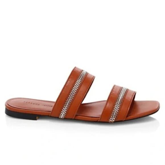 Rebecca Minkoff Size 8.5M Marciann Zipper Leather Mules Slides Neutral Coastal - Picture 2 of 10